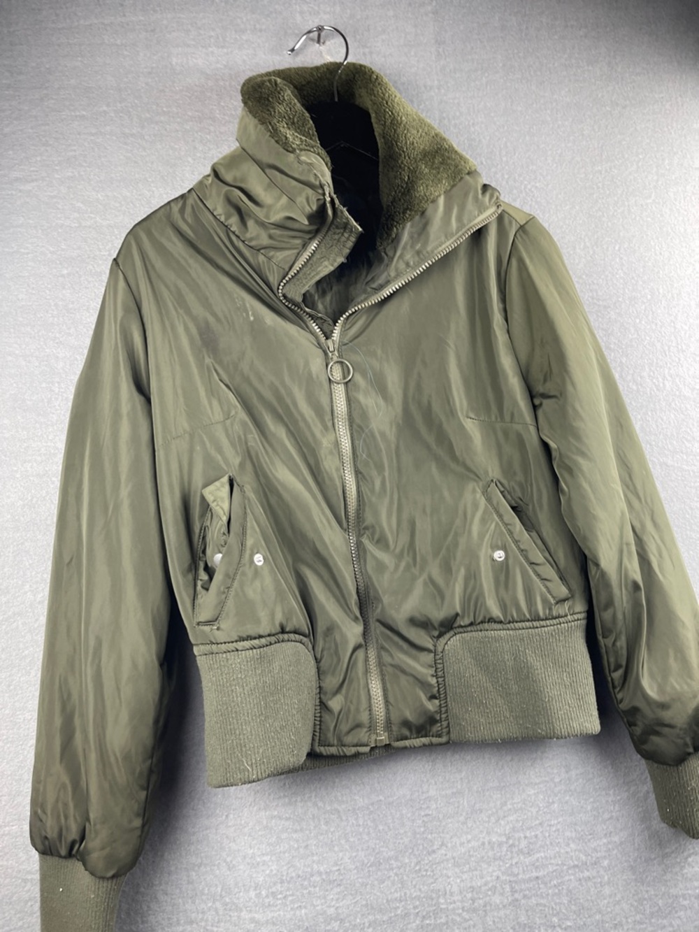 Olive Green Women's Puffer Bomber Jacket